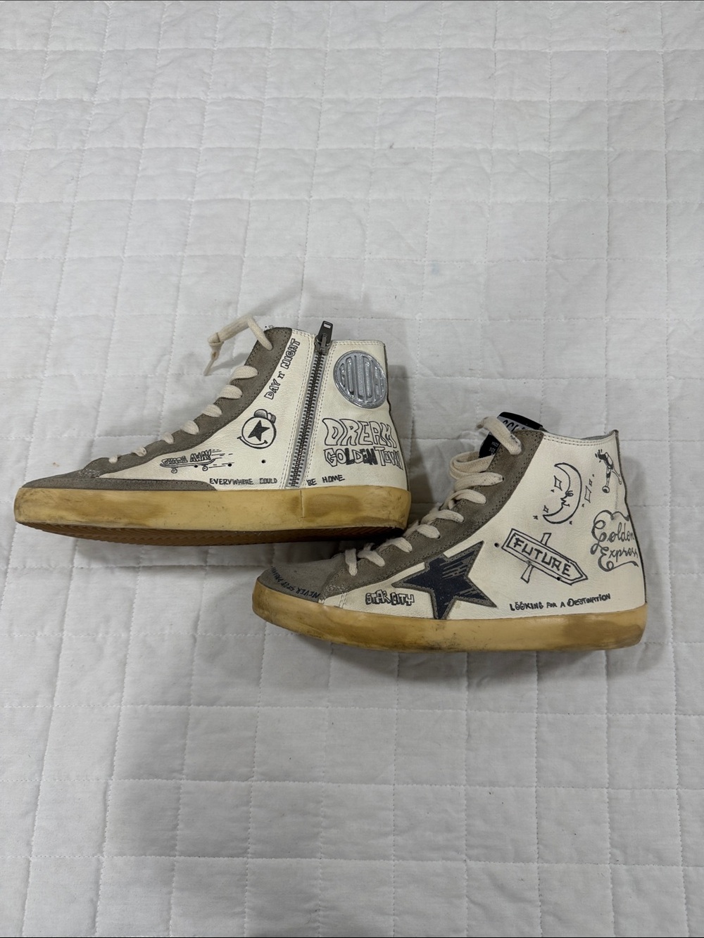Golden Goose - FRANCY  High-Top Sneakers in Gray and Cream - Picture 3 of 5